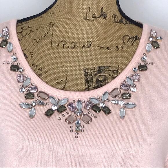 Chico's Size 2 (US-12) Belle Bejeweled Crew Neck Sweater-Soft Pink - Picture 1 of 8